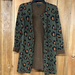 Ann Taylor Green and Brown Animal Print Cardigan